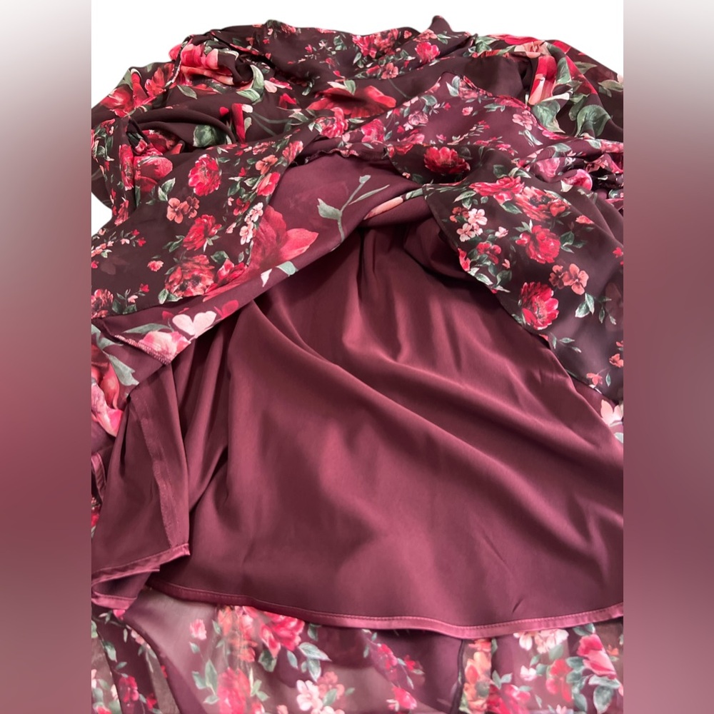 NWT Alex Marie Size 2 Chiffon Floral Midi Dress Cowl Neck Long Sleeves Ruffles - Picture 11 of 13